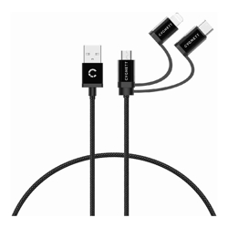 Cygnett 3-in-1 (USB-A to Lightning + USB-C + Micro-USB) Cable (1M) - Black (CY3571COCAB), 2.4A/12W, MFi, Fast Charging for iPhone  iPad, 2 Yr. WTY.