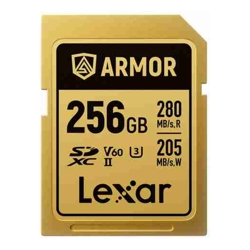 Lexar Professional ARMOR GOLD 256GB SDXC UHS-II Card  up to 280MB/s read, up to 205MB/s write, Stainless steel, Rated IP68, 5-meter drop proof