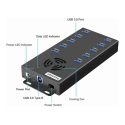Sipolar A-423 10 Ports Industrial USB3.0 Data Sync Charging Hub 2.1A USB Charger for iPhone iPad Samsung Android Phone Tablets