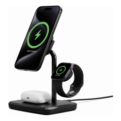 Cygnett ChargeBase Qi2 3-in-1 Magnetic 15W Wireless Charger-Black(CY5069BUNCP),1.2M USB-C Cable,5W Watch Charger, 180 Swivel Head,2 Years Warranty