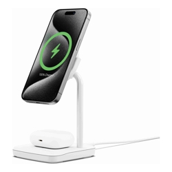 Cygnett ChargeBase Qi2 2-in-1 Magnetic 15W Wireless Charger - White (CY5068BUNCP),1.2M USB-C Cable,25W Wall Charger,80 Swivel Head,2 Years Warranty
