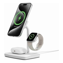 Cygnett ChargeBase Qi2 3-in-1 Magnetic 15W Wireless Charger-White(CY5070BUNCP),1.2M USB-C Cable,5W Watch Charger, 180 Swivel Head,2 Years Warranty