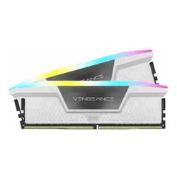 DDR5, 6000MT/s 64GB 2x32GB DIMM, Unbuffered, 40-40-40-77, Std PMIC, XMP 3.0, VENGEANCE RGB DDR5 White Heatspreader, RGB LED, 1.35V