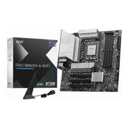 MSI PRO-B860M-A-WIFI, Micro ATX, Intel LGA 1851, 4xDDR5, 3xM.2, 4xSATA 6G, RAID, 4xPCIe, 1xHDMI, 1xDP, 1xTB4, GbE LAN, Wi-Fi 7+Bluetooth, 1xUSB-C, 3xUSB-A, 2xUSB2.0, 3 Year Warranty