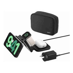 Belkin BoostcCharge Pro 3-in-1 Magnetic Wireless Travel Pad 15W With Qi2 - Black(WIZ024auBK),36W USB-C PSU,1.5m USB-C to USB-C Cable,2 Years Warranty