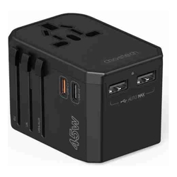 CHOETECH PD6045 GaN Tech 2C+2A 45W Travel Adapter with US EU UK AU Plugs Black