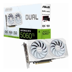 ASUS nVidia GeForce DUAL-RTX5060TI-O16G-WHITE RTX 5060 Ti 16GB GDDR7 White OC Edition 2602MHz Boost Clock, RAM 28Gbps, 767AI TOPs, Digital Max Resolut