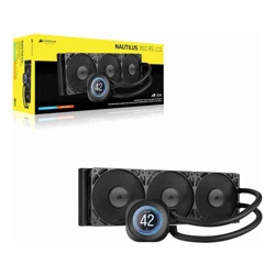 Corsair NAUTILUS 360 RS LCD Liquid CPU Cooler - Black, 360mm rad, LCD pump, 3x PWM fans, 2100 RPM, AM5/LGA1851, copper plate, 450mm Tube, 36dBA