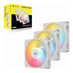 Corsair RS120-R ARGB 120mm PWM Reverse Fans Triple Pack - White, 3x RGB Fans, 2100 RPM, 65.82 CFM, Static Pressure, Magnetic Dome Bearing, PWM Control