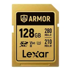Lexar Professional ARMOR GOLD 128GB SDXC UHS-II Card up to 280MB/s read, up to 210MB/s write, Stainless steel, Rated IP68, 5-meter drop proof