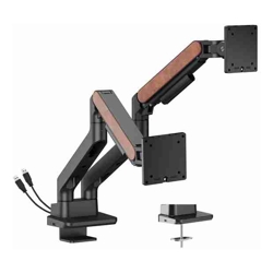 Brateck LDT81N-C024UC Fusion Heavy-Duty Gas Spring Dual Monitor Arm with USB-A/USB-C Ports For most 17&quot;~35&quot; Monitors, Fine Texture Black(New)