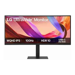 LG 34&quot; UltraWide 21:9 WQHD Curved IPS Monitor with 3440x1440 resolution, sRGB 99%, HDR10, 100Hz, 5ms response, and tilt/height/swivel stand