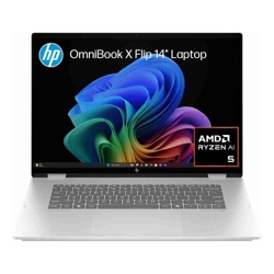 HP OmniBook X FlipNGAI 14 Windows 11 Home 14in Touch screen AMD Ryzen AI 5 16GB RAM 512GB SSD 2K Glacier silver