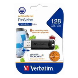 Verbatim 128GB Antibacterial Pinstripe USB 3.0 Drive (with Microban) Black