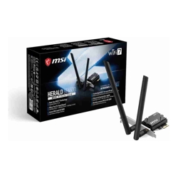 MSI HERALD BE6500 WiFi 7 PCIe Card, Tri-Band WiFi 7, BE6500, BT 5.4, PCIe x1, 2x2 up to 2882Mbps, WPA3, Win11