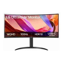 LG 34' UltraWide 100Hz WQHD Curved (1800R) Monitor, 3440x1440, 3-side Virtually Borderless Design, sRGB 99%, HDR10, USB-C 65W PD