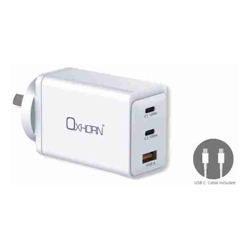 Oxhorn Charger Accessories AC 100W GaN Type C fast Charger 3 Ports 2xUSB-C 1xUSB-A PD3.0 QC4.0+ PPS for Laptop/Mobile/Tablet/Other Device White