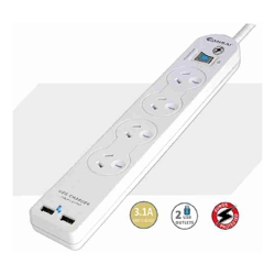Sansai 4 Way Basic Powerboard USB Ax2 4 Outlets Master Switch Surge and overload protection1M Length