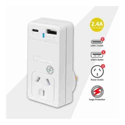 Sansai USB C + A 2xUSB charging Outlets Power Adaptor 240V 10A Power status indicator Wall Charger