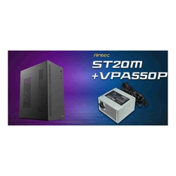 Antec ST20M + VPA550P, Mid Tower, mATX/ITX, 1x120mm Rear Fan, GPU 265mm, CPU 150mm, 550W PSU, Active PFC, 2x PCIe