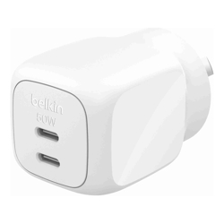 Belkin BoostCharge Pro 50W Dual USB-C GaN Wall Charger - White (WCH019AUWH), Compact Laptop Charger, Travel-Ready, $2500 CEW, 2 Years Warranty