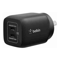 Belkin Dual USB-C 65W (45W + 20W) Wall Charger - Black (ENA007auBK), Compact, Travel-Friendly, Ideal for Nintendo Switch 2,$2500 CEW, 2 Years Warranty