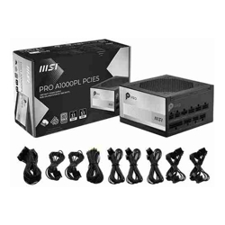 MSI PRO A1000PL PCIE5, 1000W, 80 Plus Platinum, Fully Modular, Fan: 120mm, ATX, 7 Year Warranty
