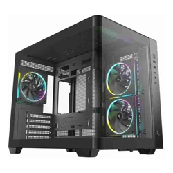 DeepCool CG330U 3F Panoramic Curved Glass Dual Chamber Micro-ATX Case, 3 Pre-installed PWM ARGB Fan, 1x USB-C,1x USB 3.0, 1xUSB 2.0, Audio/Mic