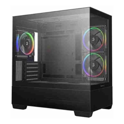 DeepCool CG380 3F Panoramic Dual Tempered Glass Micro ATX Case, 3 Pre-installed PWM ARGB Fans 1xUSB-C Gen2, 2xUSB 3.0, Audio/Mic