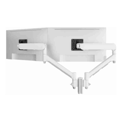 Atdec Dual Dynamic Monitor Arm Mount on Short Post - Heavy-Duty F-Clamp - White