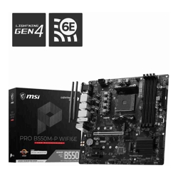 MSI PRO B550M-P WIFI6E, AMD B550, AM4, DDR4 128GB, PCIe 4.0, 2x M.2, Wi-Fi 6E, 1Gb LAN, USB Type-C.