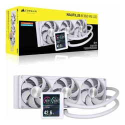 Corsair NAUTILUS II 360 RS LCD Liquid CPU Cooler - White, 360mm Rad, 3.5" LCD, FlowDrive 2S Pump, 420-2100 RPM, PWM, AM5/AM4 and LGA 1851/1700 Support