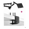 Atdec AWM Dual Monitor arm solution - dynamic arms - 135mm Post - F Clamp - Black with a note book tray