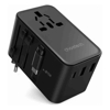 CHOETECH PD5022 70W EU/US/AUS/UK Travel Adapter with Built-in USB-C Cable - Black