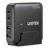 Unitek 100W 4-in-1 Desktop GaN Charger, 2 USB-C PD, 2 USB-A QC3.0, with Power Cord, Black, UNITEK Gift Box