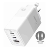 Oxhorn 65W GaN Type C fast Charger 3 Port 2xUSB-C 1xUSB-A PD3.0 QC4.0 PPS AUS Approved C-tick White with cable
