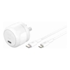 Belkin BoostCharge Compact 30W USB-C (PD 3.1) Wall Charger + USB-C to Lightning Cable - White (WCA008au1MWH-B5), Apple, 2 Years Warranty