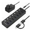 Simplecom CH375C USB-A and USB-C to 7-Port USB 3.0 Hub 5Gbps Individual Switches and Power Adapter